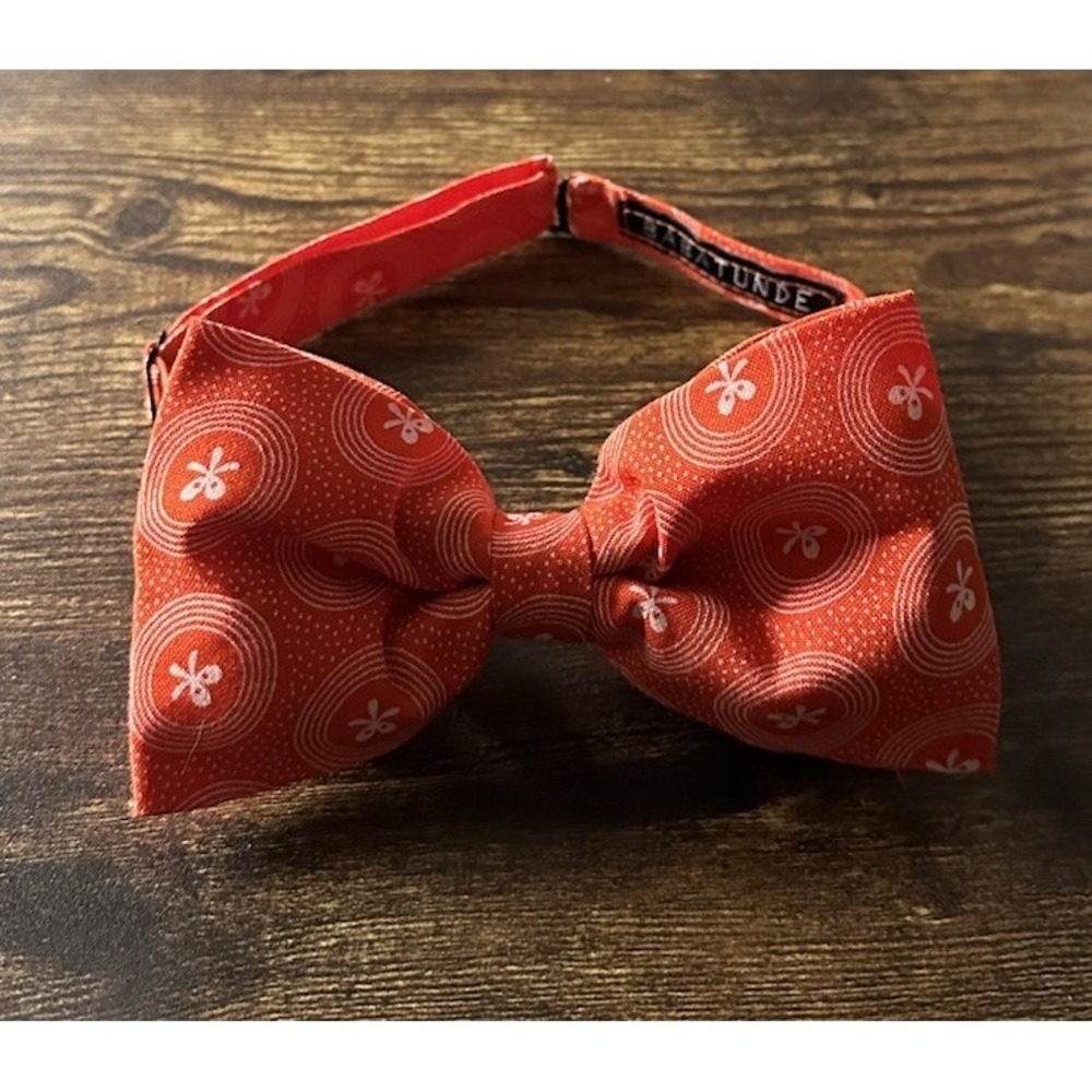 BABATUNDE Pre-Tied Adjustable BowTie Orange White Geometric Print Formal Wedding